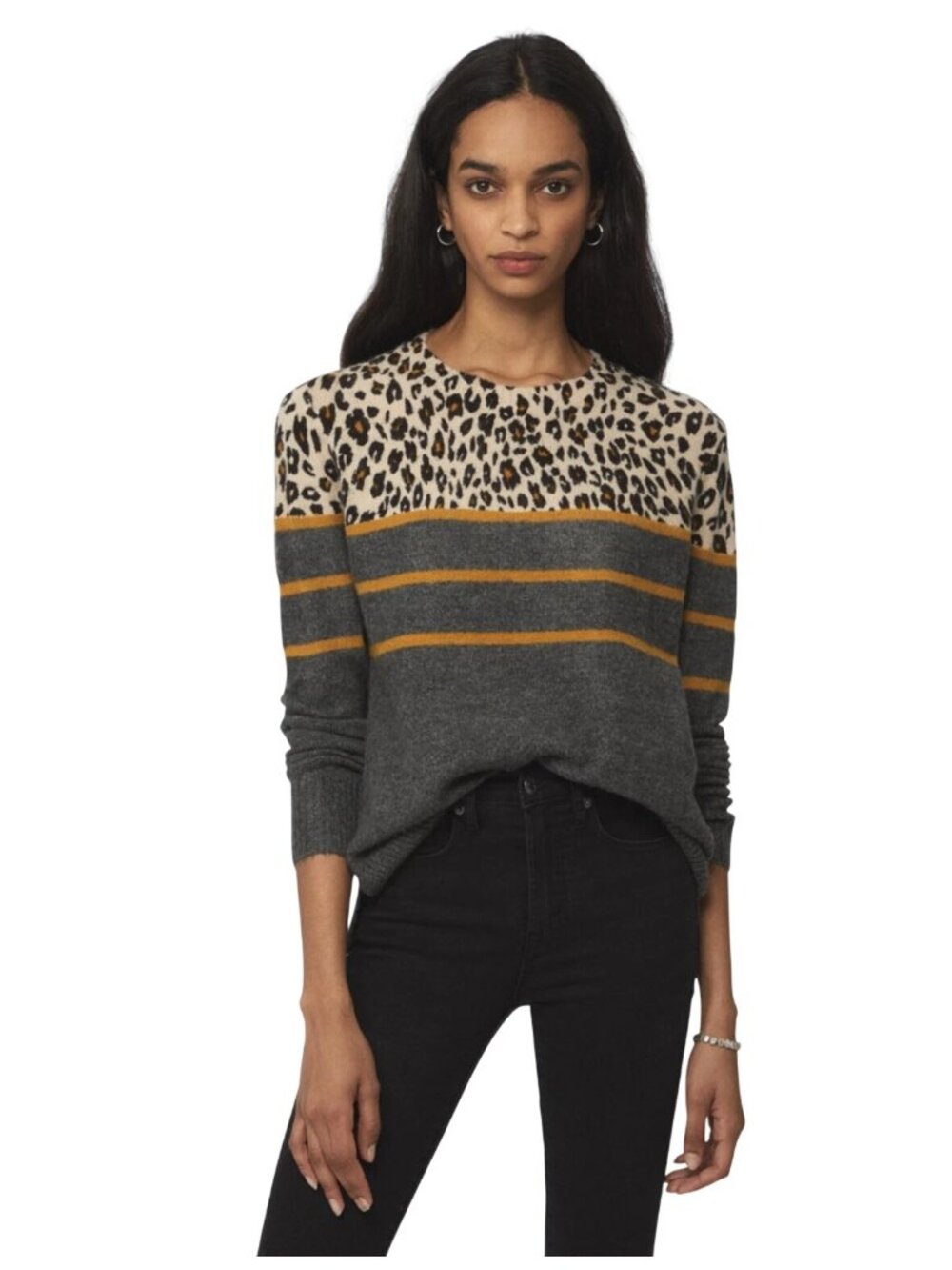 Beach Lunch Lounge Sweater Small Crew Long Sleeve Pullover Striped Animal Print